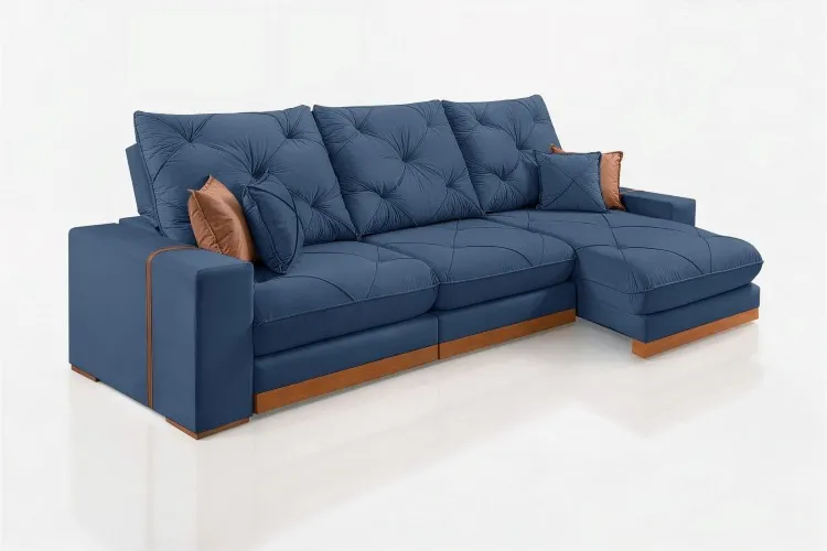 Estofado Retratil Reclinavel Geriba 320 3x90 + Braco 25cm Veludo Inca Preto 13 Idealle — Veludo Azul 24