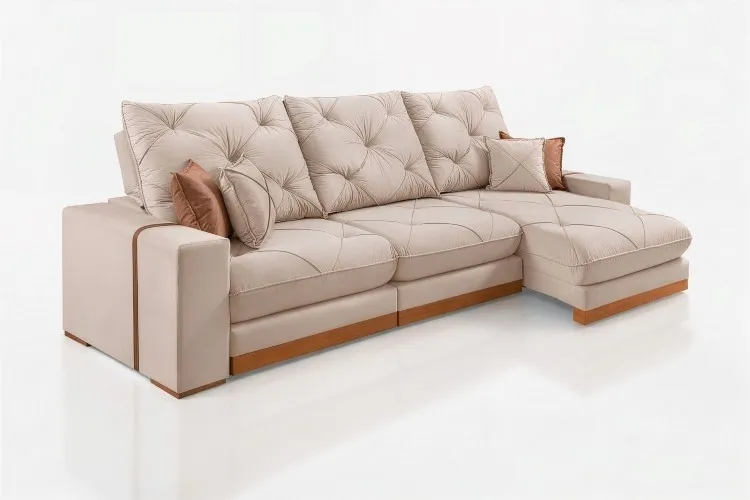Estofado Retratil Reclinavel Geriba 320 3x90 + Braco 25cm Veludo Inca Preto 13 Idealle — Linho Bege 01