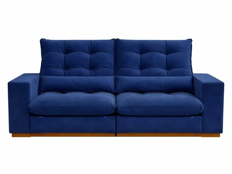 Estofado Retratil Reclinavel Toronto 230 2x90 mais Brc 25cm Molas Pocket e Pillow 25 Veludo Suede Azul Bia Estofados — Veludo Suede Azul