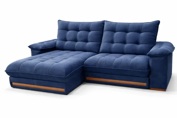 Estofado Retratil Reclinavel Barcelona 250 2x100 mais Braco 25cm Linho Bege 01 Idealle — Veludo Azul 24