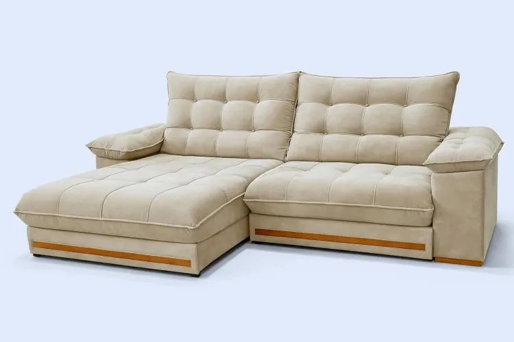 Estofado Retratil Reclinavel Barcelona 250 2x100 mais Braco 25cm Linho Bege 01 Idealle — Veludo Bege Claro 2