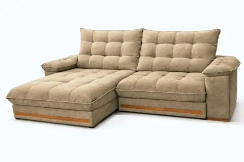 Estofado Retratil Reclinavel Barcelona 250 2x100 mais Braco 25cm Linho Bege 01 Idealle