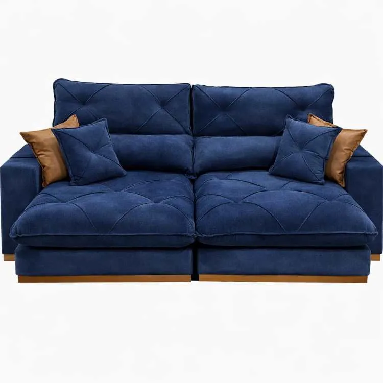 Estofado Retrátil Reclinável Geriba Plus 250 2x100 + Braço 25cm Linho Bege 01 Idealle — Veludo Azul