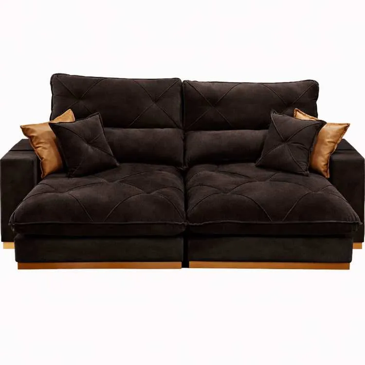 Estofado Retratil Reclinavel Geriba Plus 210 2x80 + Braco 25cm Linho Bege 01 Idealle — Veludo Inca Marrom 17
