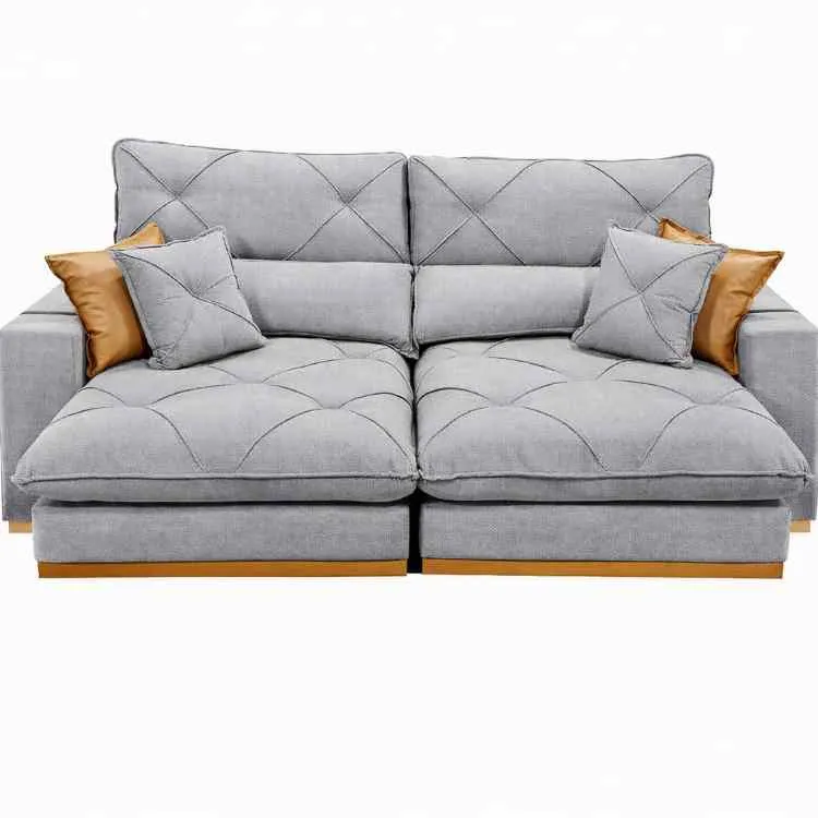 Estofado Retratil Reclinavel Geriba Plus 210 2x80 + Braco 25cm Linho Bege 01 Idealle — Linho Gelo