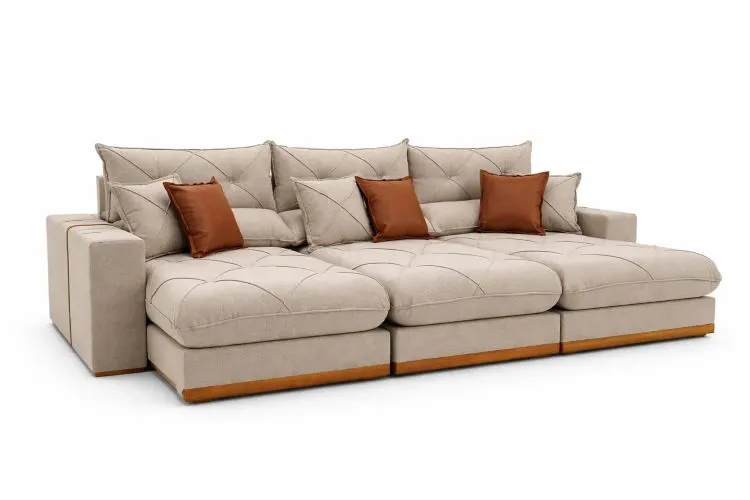 Estofado Retratil Reclinavel Geriba Plus 320 3x90 + Braco 25cm Linho Bege 01 Idealle — Veludo Bege Claro