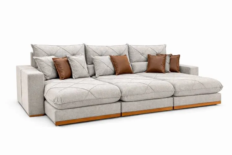 Estofado Retratil Reclinavel Geriba Plus 320 3x90 + Braco 25cm Linho Bege 01 Idealle — Linho Gelo