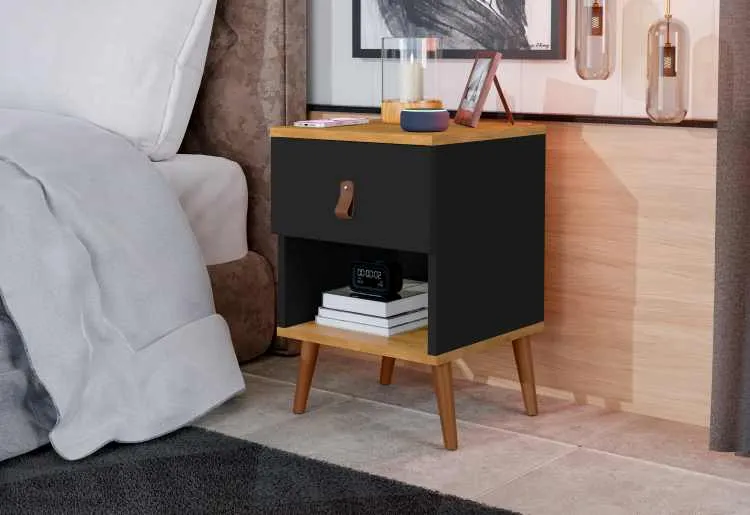 Mesa de Cabeceira Larissa 1G1N da J&A Moveis — Preto/Nature