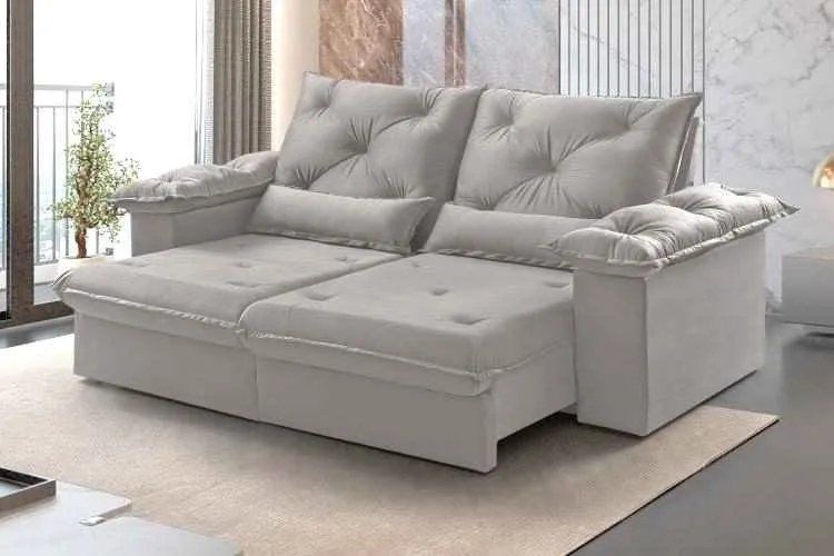 Estofado Retratil Reclinavel Atlas 200 2x80 + Braco 20cm Linho Bege 01 Idealle — Linho Gelo
