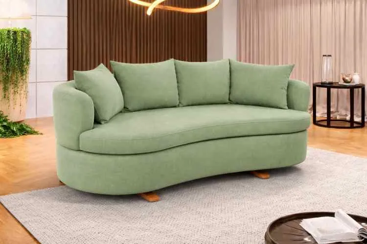 Sofa Living Organic M-204 3 Lugares 2,00m - Tecido Boucle Bege Claro B473 Martins Estofados — Sarja Verde B485