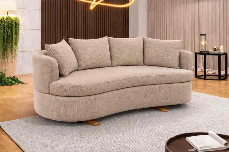 Sofa Living Organic M-204 3 Lugares 2,00m - Tecido Boucle Bege Claro B473 Martins Estofados — Bouclê Bege B474