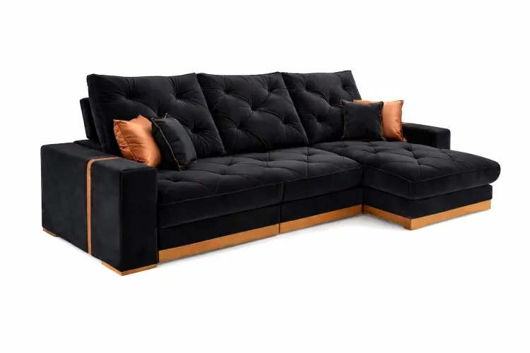 Estofado Retratil Reclinavel Geriba 320 3x90 + Braco 25cm Veludo Inca Preto 13 Idealle — Veludo Preto 13