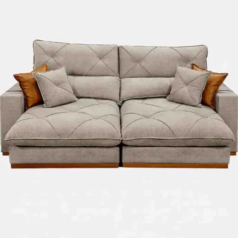 Estofado Retratil Reclinavel Geriba Plus 210 2x80 + Braco 25cm Linho Bege 01 Idealle