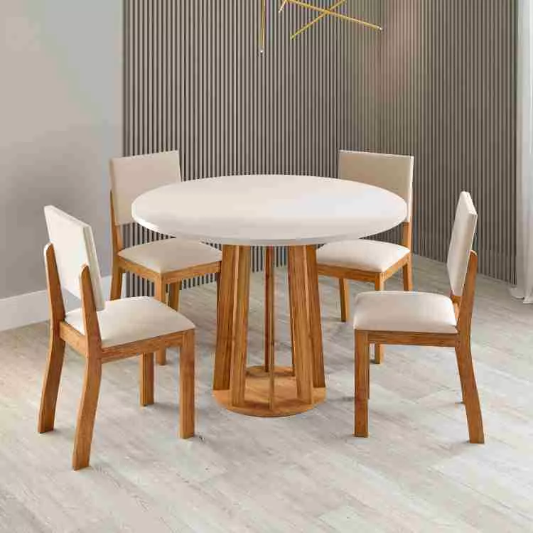 Sala Melody 90x90 com 4 Cadira Bela Mel Blonde/Off White Linho Bronze 6V Viero — Mel Blonde/Linho Bronze
