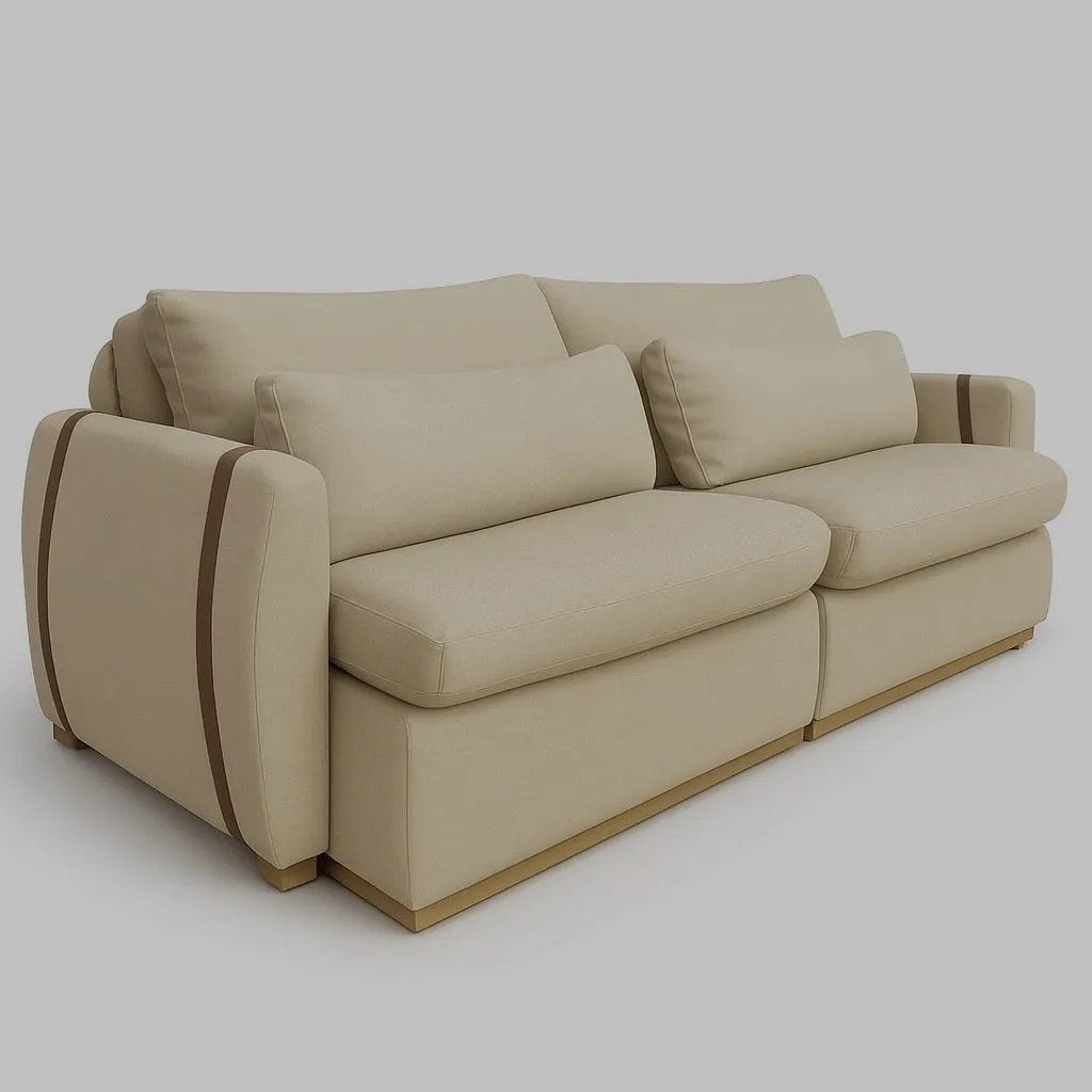 Sofa Cama Retratil Reclinavel Zeus/Theo 230 2x100 + Braco 15cm Linho Azul Marinho 16 Idealle — Veludo Inca Caouccino 15
