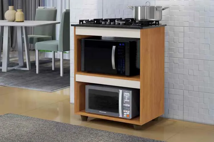 Balcao Turim para CookTop 4 Bocas Branco Kaiki — Balcão CookTop 4B - Naturale/Off White