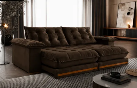 Estofado Retratil Reclinavel Giovana 250 2x100 + Braco 25cm Pillow 30cm Tec Extra 320 Teixeira