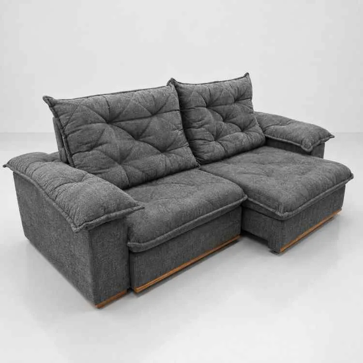 Estofado Retratil Reclinavel Teresopolis 250 2x100 + Braco 25cm Pillow 20cm Tec Luxo 573 Veludo Cinza Teixeira — Veludo Luxo Cinza Washed