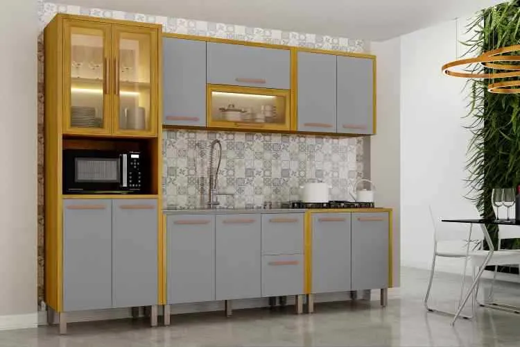 Cozinha Modular Donna 5 Pecas sem LED CHF Moveis — Cinamomo/Cinza