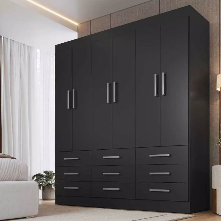 Roupeiro Milao 6P9G Moveis Cadorin — Preto