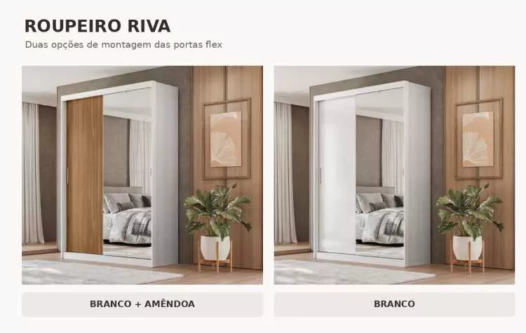 Roupeiro Riva 2P4G com 1 Espelho Demobile Movies — Branco/Amendoa - Branco Flex
