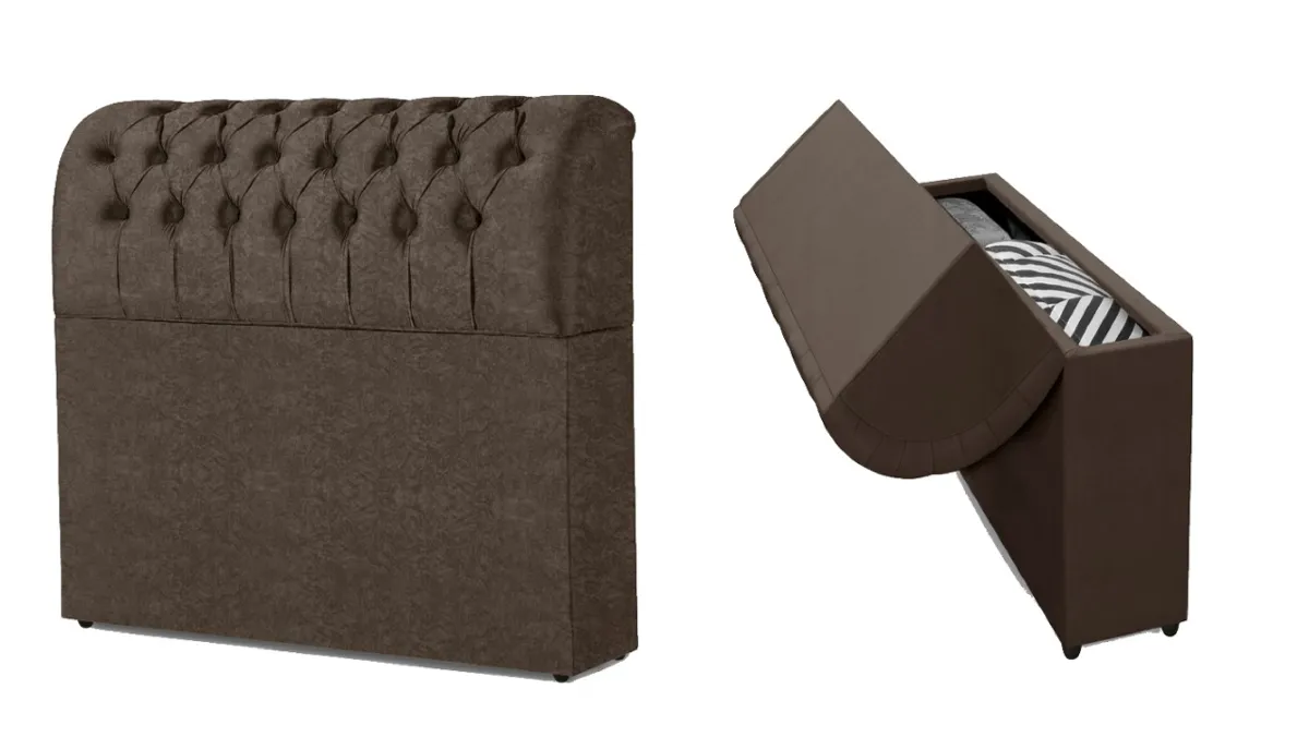 Cabeceira Solteiro Comodino Premium Suede Marrom 204 Bonan