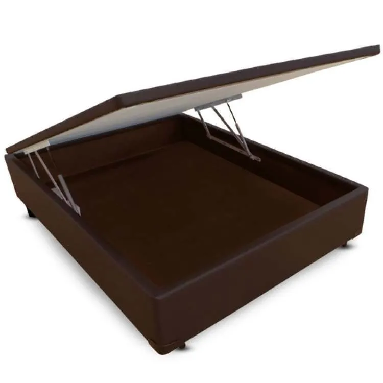 Base Bau Casal 138x188x40 Corino Bege SR Movelaria — Bau Casal  - Corino Marrom
