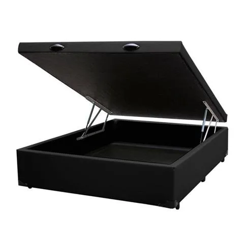 Base Bau Casal 138x188x40 Corino Bege SR Movelaria — Bau Casal - Suede Preto