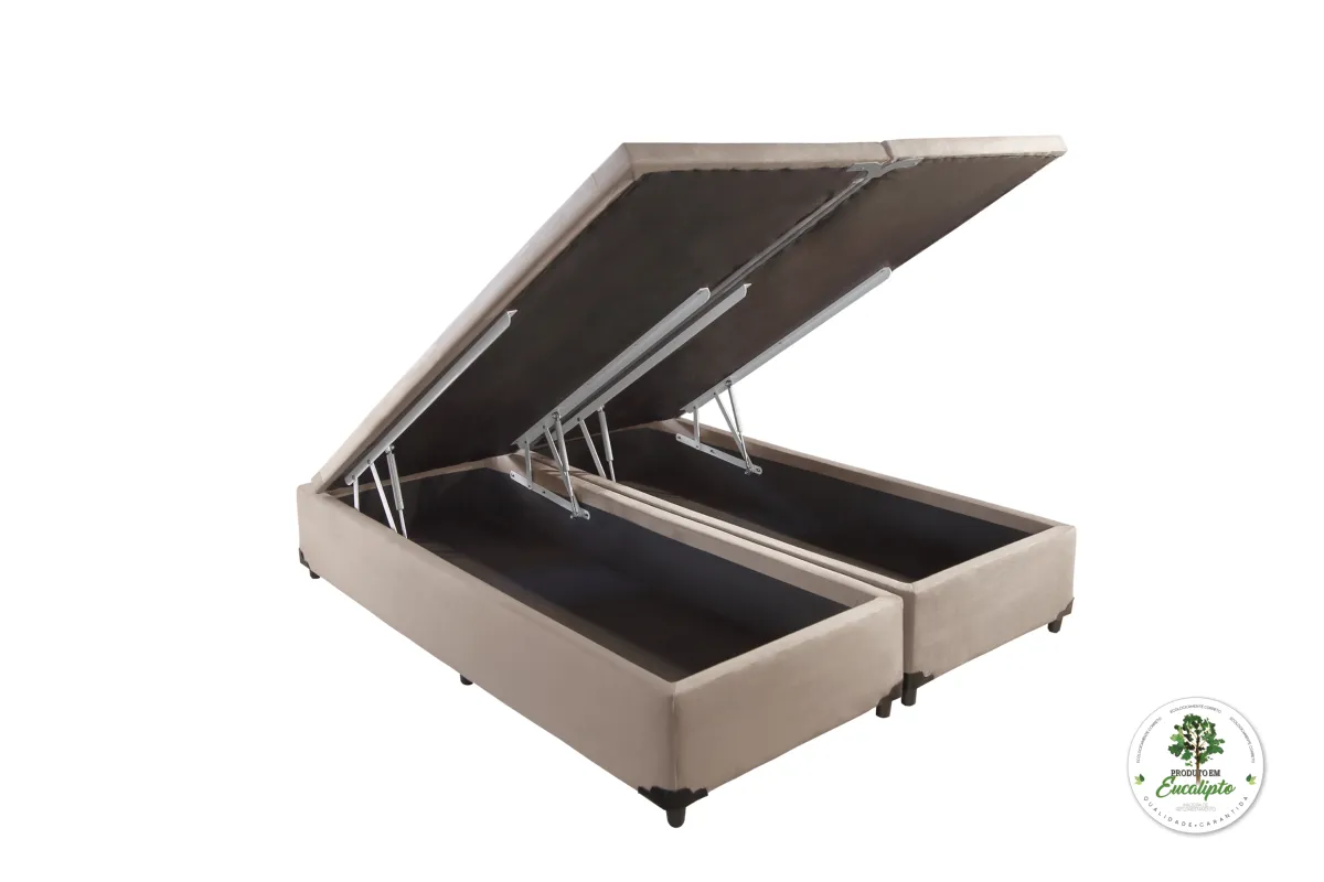 Base Bau King Bipartida 2x 96x203x40 Corino Bege SR Movelaria — Bau King Bipartida - Linhão Preto