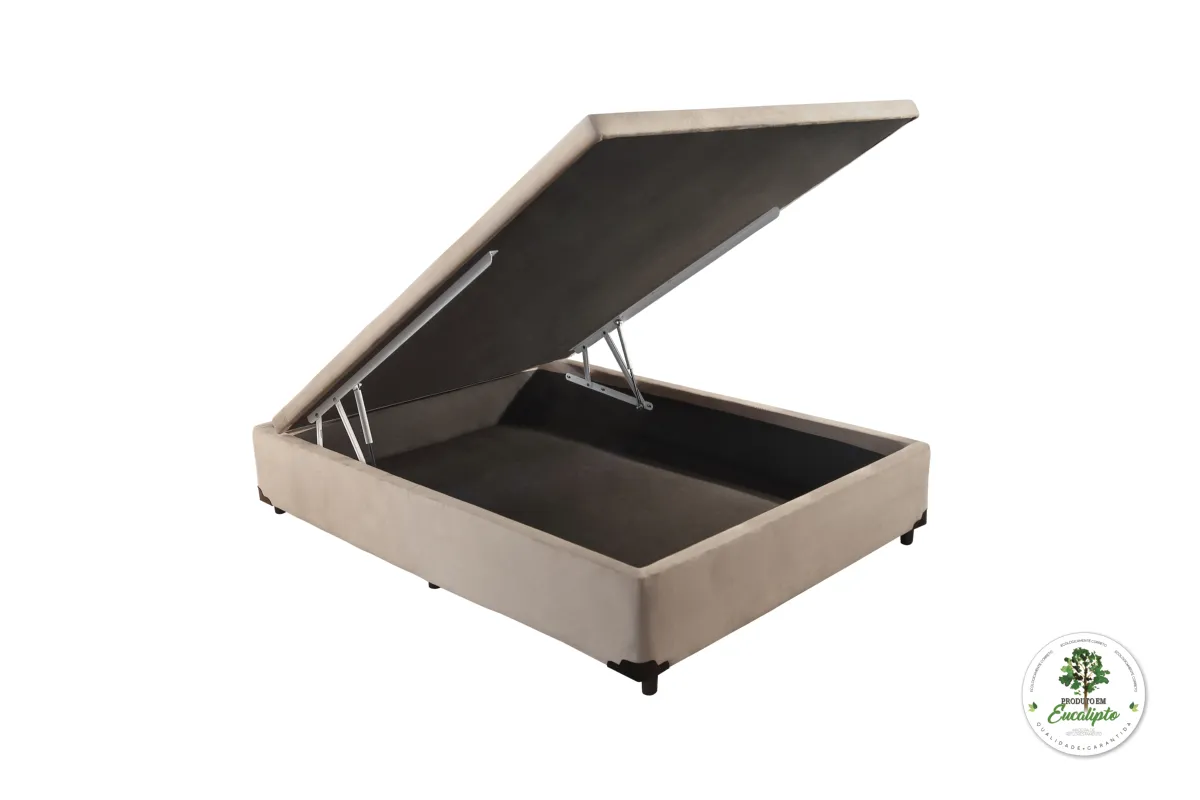 Base Bau Casal 138x188x40 Corino Bege SR Movelaria — Bau Casal - Corino Cinza