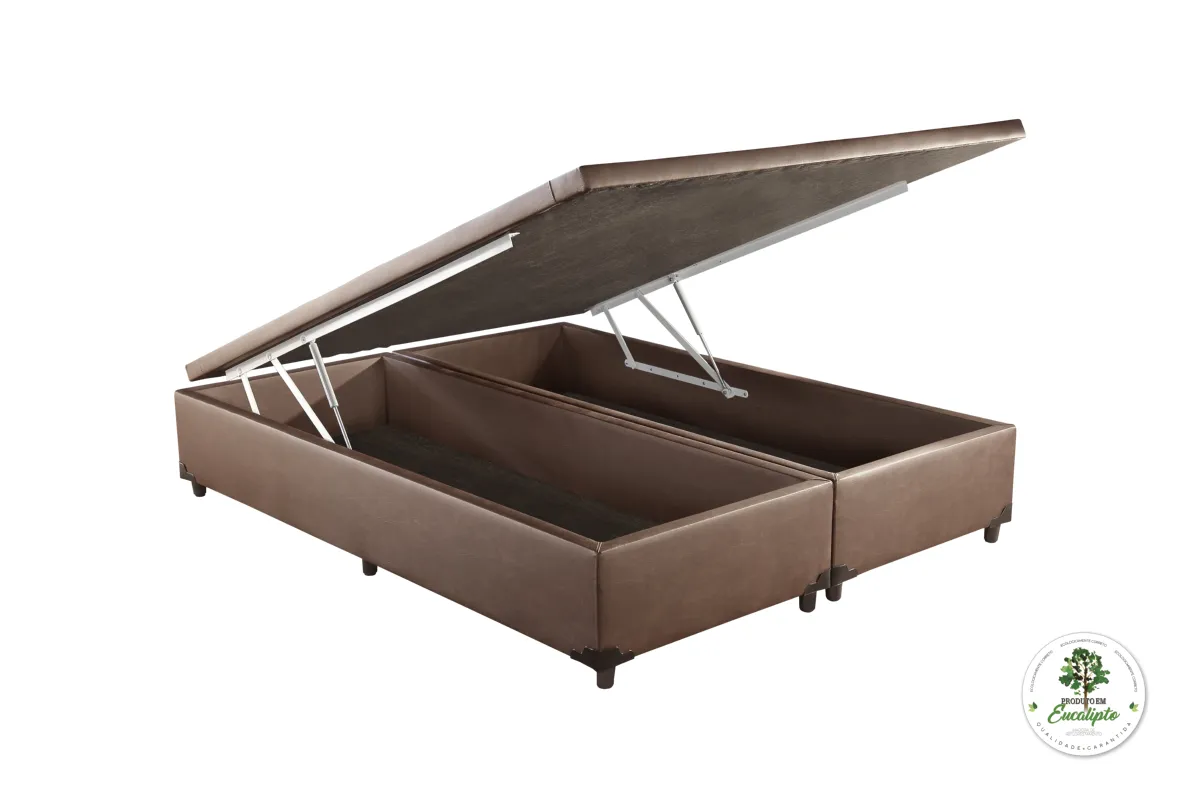 Base Bau Queen Bipartida 2x 79x198x40 Corino Bege SR Movelaria — Báu Queen Bipartida - Corino Marrom
