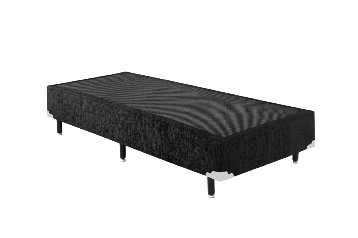 Base Solteiro 88x188x38 Corino Bege SR Movelaria — Base Solteiro - Suede Preto