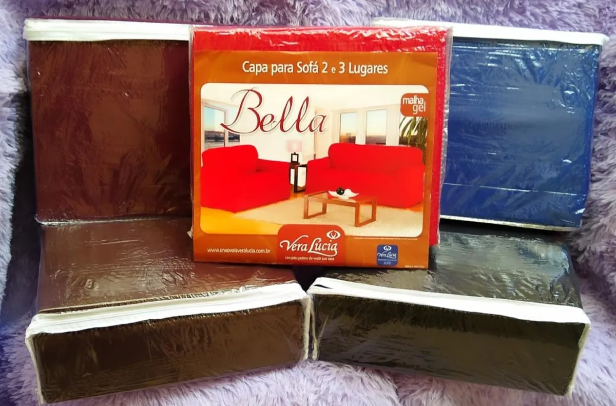 Jogo Capa Sofas 2x3Lgs Bella Azul Vera Lucia — Malha Gel Preto