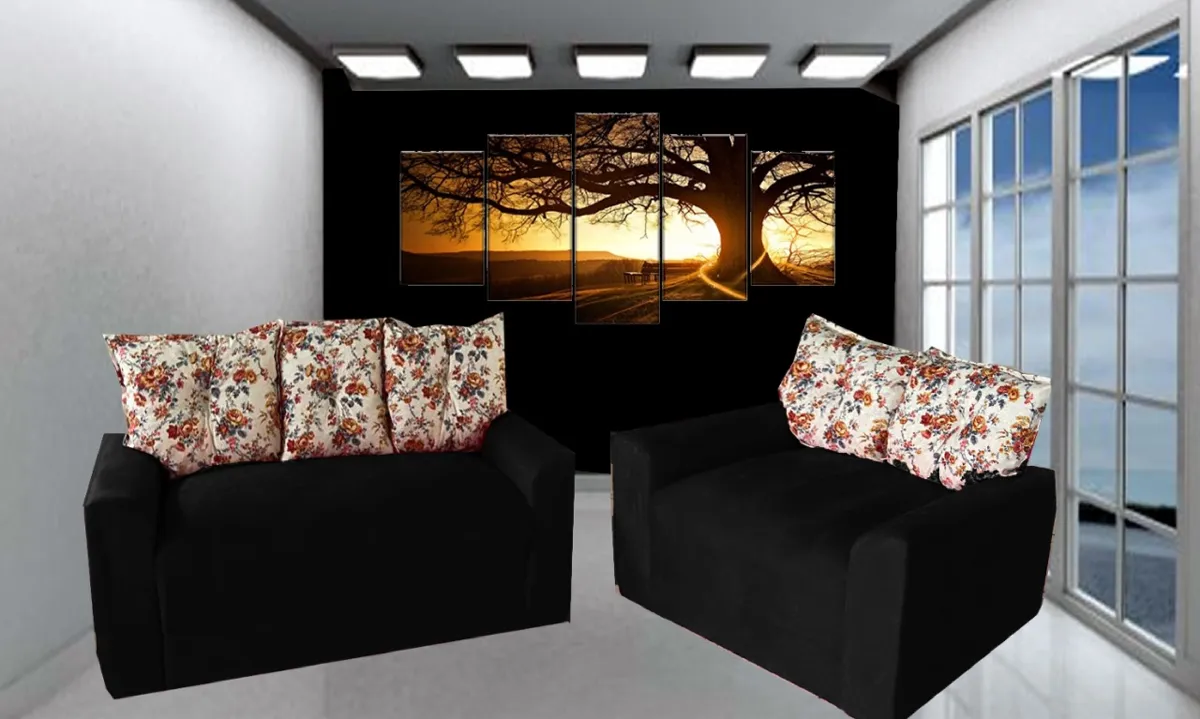 Conjunto Estofado Dubai 2x3Lgs Preto.Estampado Poenix — Conj Estof Dubai Preto/Estampado