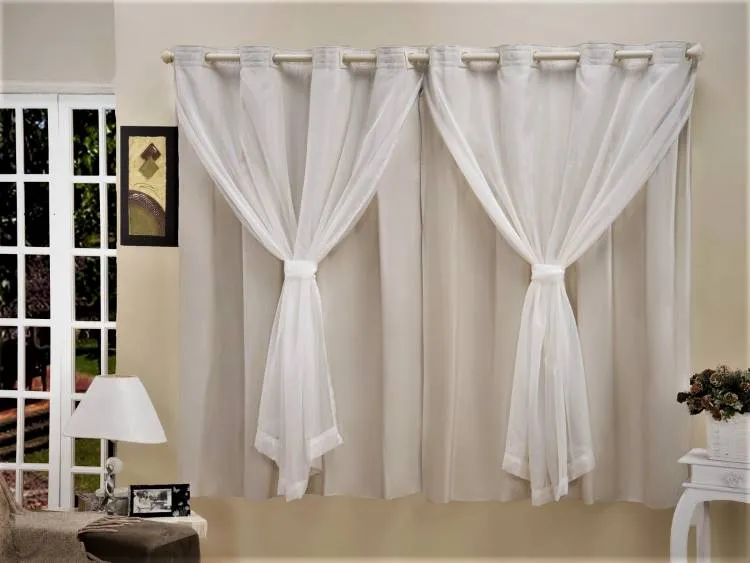 Cortina BlackOut com Voil 200x180 Palha 795 Dianneli — Cortina com Voil 200x180 Palha 795