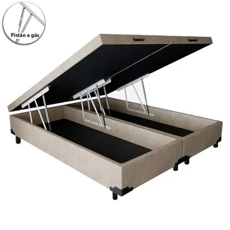 Base Bau Queen Bipartida 2x 79x198x40 Corino Bege SR Movelaria — Baú Queen Bipartidfa - Suede Bege