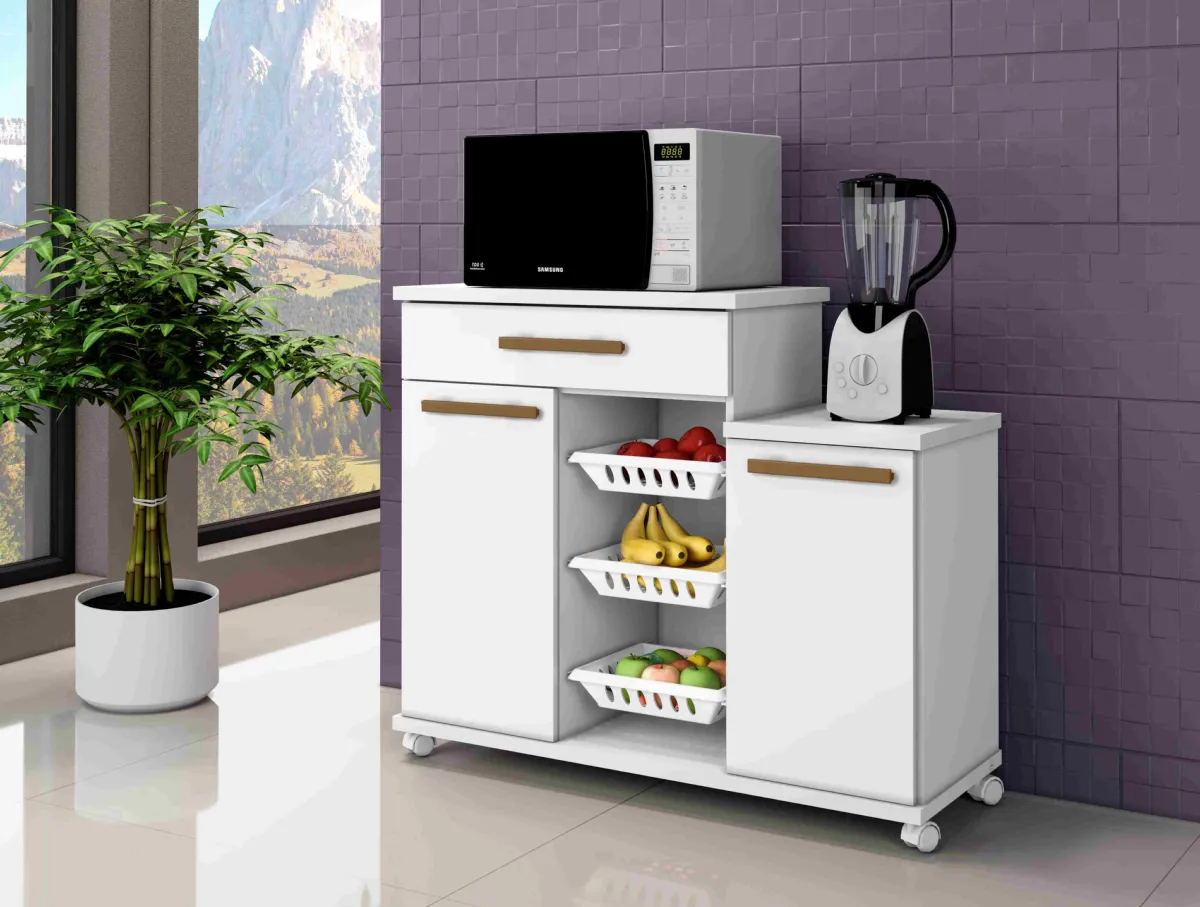 Fruteira Teresina 107 2P1G3Cestos Branco.Branco Arte Moveis — Branco/Branco