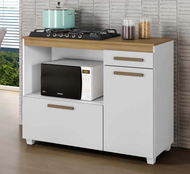 Balcao CookTop Cronus 120 4 Bocas com Tampo com Recorte 53,5 x 35 Branco Arte Moveis — Balcao Cronus 4 Bocas - Branco