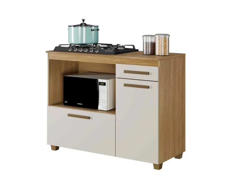 Balcao CookTop Cronus 120 5 Bocas com Tampo com Recorte 63,5 x 35 Branco Arte Moveis — Balcao Cronus 5 Bocas - Cinamomo/Off White