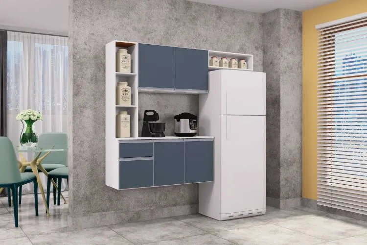 Cozinha Suspensa com Balcao Mel 163 Branco.Cinza Poquema — Branco/Cinza Platinum