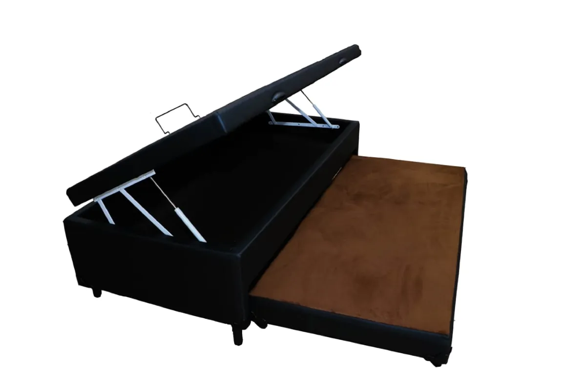 Base Bau Solteiro com Cama Auxiliar 88x188x47 Corino Marrom AN SR Moveis — Base  Solt com Aux - Suede  Preto